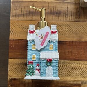 Festive Blue Soap Dispenser with Snowman